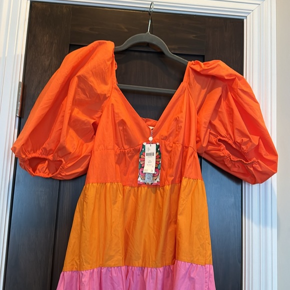 NWT Farm Rio puff sleeve colorful striped maxi XSP - Picture 2 of 6